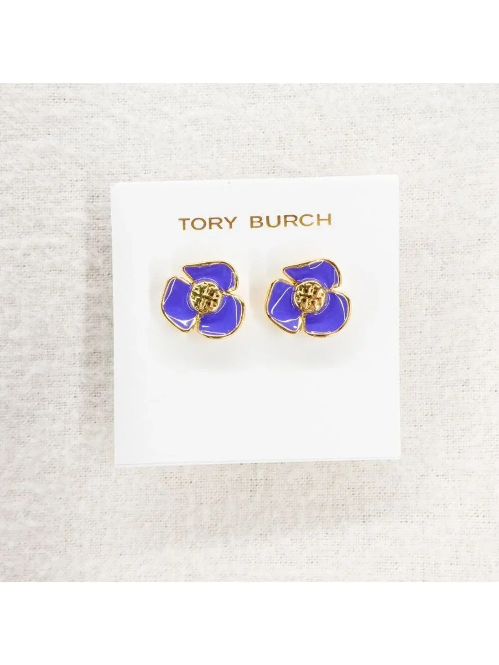 Tory Burch Fleur Flower Stud Earrings Purple OS